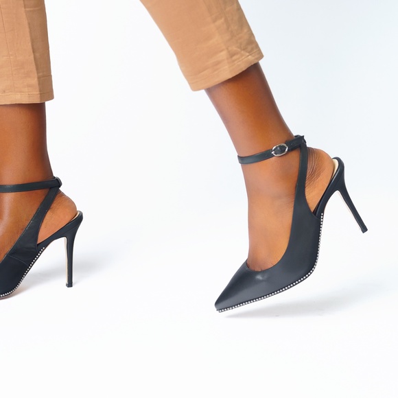 Black leather sling backs - Picture 4 of 4